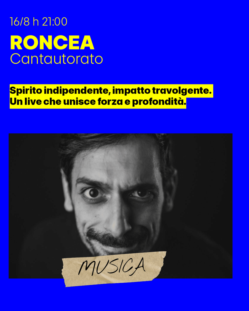 RONCEA - Cortile Officina Santachiara - Via Cacciatori delle Alpi, 4 Cuneo, Cuneo (CN) - Attitudine punk e anni di esperienza in band noise-rock e circuiti DIY in tutta Europa caratterizzano Roncea, progetto solista del cantautore Nicolas...