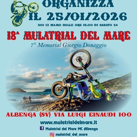 Mulatrial del Mare - Via Einaudi, 100, Albenga (SV) - 🏍🌊 Torna la Mulatrial del Mare ad Albenga! 🌊🏍
Il grande spettacolo del trial sulla spiaggia è pronto a tornare!
Domenica 25 gennaio 2026 va in sce...
