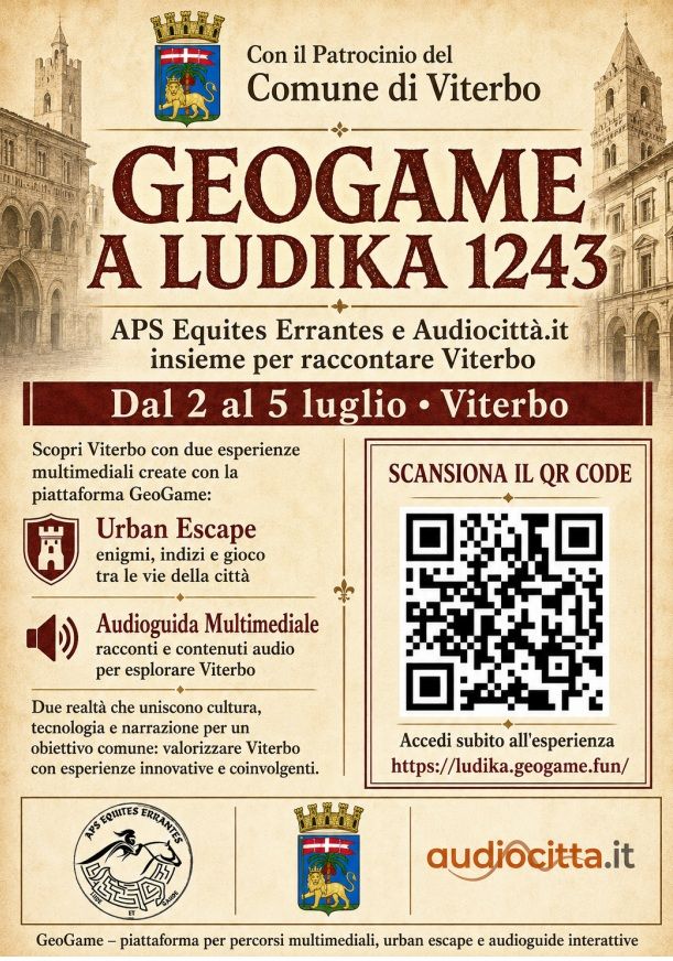 Ludika 1243 - Quartiere San Pellegrino, Viterbo (VT) - Ludika 1243, la manifestazione in programma a Viterbo dal 2 al 5 luglio.
APS Equites Errantes e Audiocittà.it presentano infatti una collaborazione de...