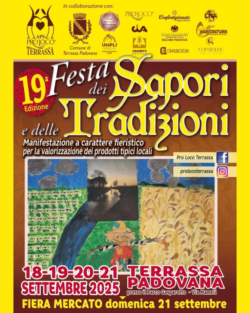 Festa dei Sapori e delle Tradizioni - Centro, Terrassa Padovana (PD) - Festa dei Sapori e delle Tradizioni 2025 – Terrassa Padovana (PD)
📅 18-19-20-21 settembre 2025📍 Terrassa Padovana (Padova, Veneto)
Torna la 19ª Fest...