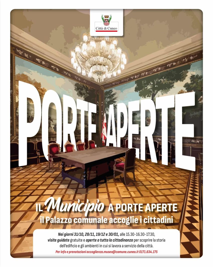 Municipio a porte aperte – giugno - Palazzo Municipale, Cuneo (CN) - Venerdì 26 giugno 2026 il Municipio di Cuneo apre le sue porte con visite guidate gratuite alla scoperta della storia dell’edificio e degli ambienti i...