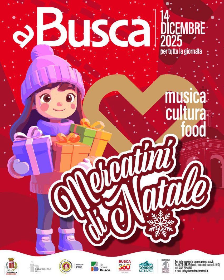  Mercatino di Natale - Centro, Busca (CN) - 🎄 Mercatini di Natale a Busca 2025 – Una giornata di magia, tradizione e atmosfera natalizia
A Busca, nel cuore della provincia di Cuneo, torna l’app...