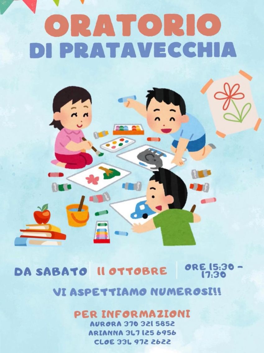 INIZIO ORATORIO PRATAVECCHIA - fraz. Pratavecchia, Dronero (CN) - 🎉 Oratorio di Pratavecchia – Ripartenza 11 ottobre! 🎉
L’oratorio di Pratavecchia torna ufficialmente sabato 11 ottobre, dalle 15:30 alle 17:30, con...
