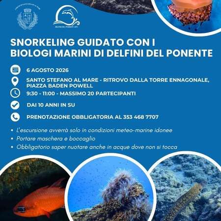 Snorkeling con i biologi marini - torre Ennagonale, Piazza Baden Powell, Santo Stefano al Mare (IM) - È tutto pronto! Ora potete tuffarvi e fare snorkeling con i biologi marini di Delfini del Ponente 🐠
📅 6 agosto 2026
🕘 Dalle 9:30 alle 11:00
📍 S...