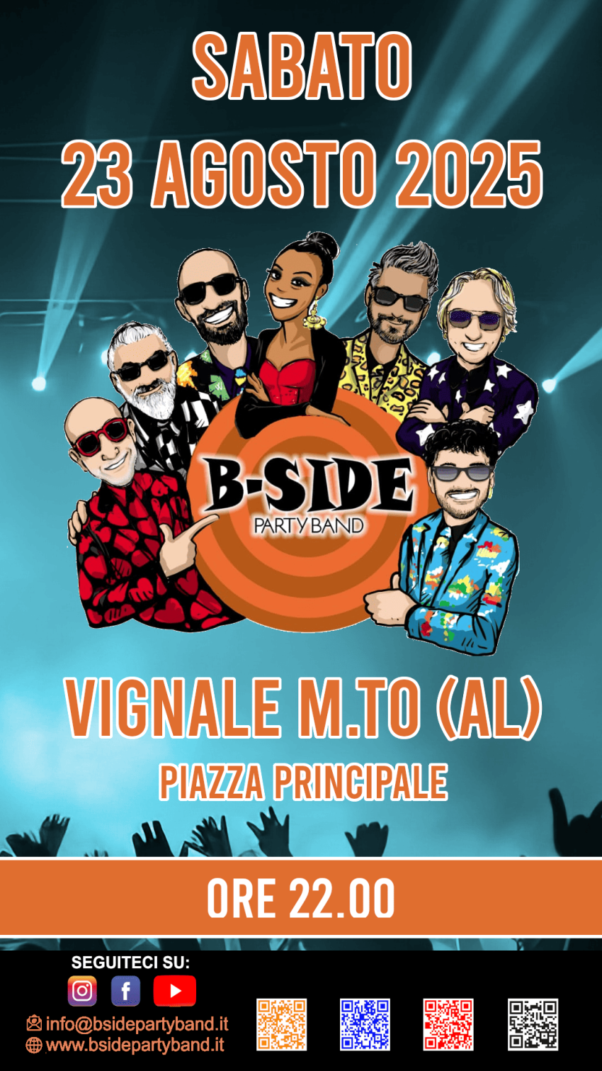 Bside Party Band live @ Vignale Monferrato (AL) - Piazza del Popolo, Vignale Monferrato (AL) - La musica che fa vibrare l’estate arriva a Vignale Monferrato – 23 agosto 2025 
L’estate non è finita finché non suona la Bside Party Band!Il 23 agost...