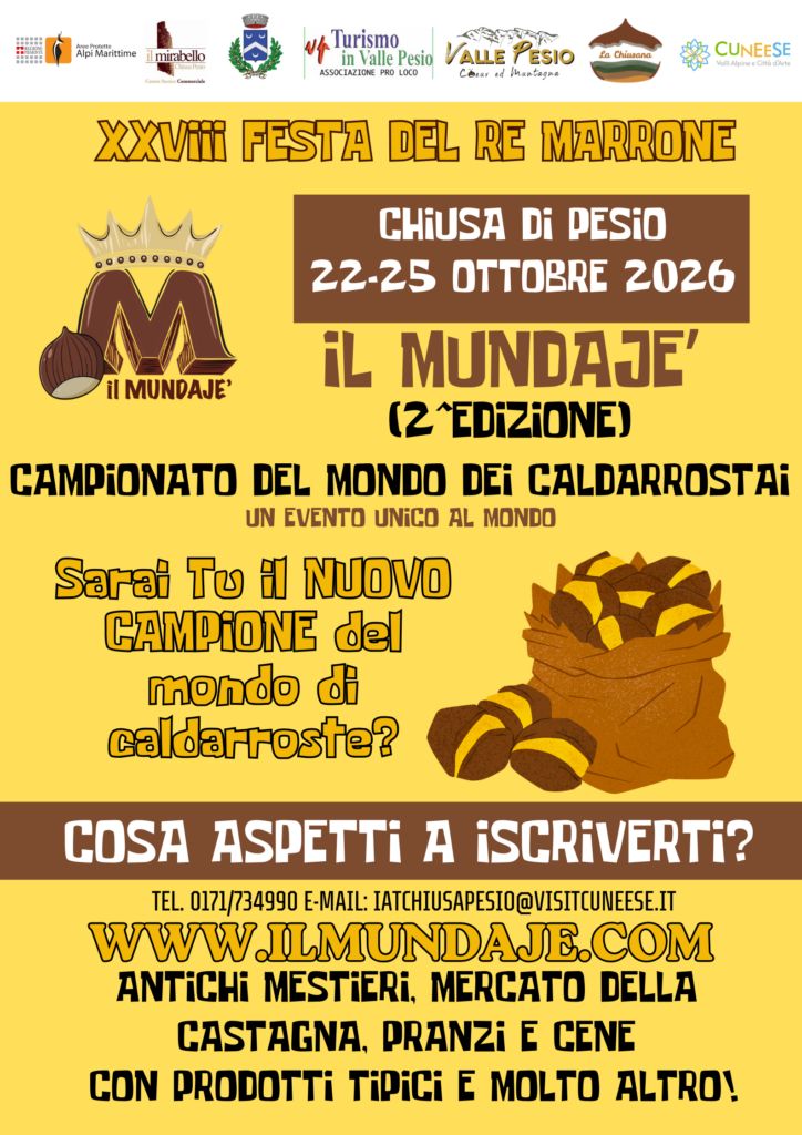 IL MUNDAJE' - Chiusa di Pesio, Chiusa di Pesio (CN) - Torna Il Mundajè la manifestazione che celebra l’antico mestiere del caldarrostaio, valorizzando la cultura della castagna all’interno della 28ª Festa...