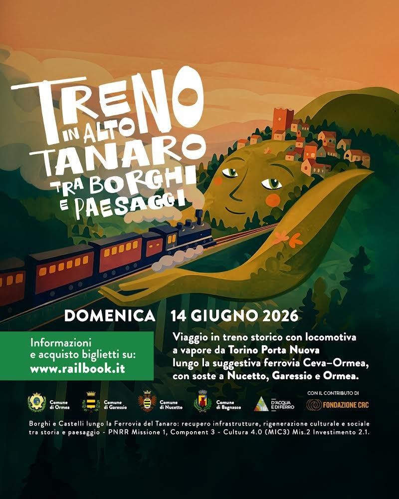 TRENO IN ALTO TANARO - Garessio, Garessio (CN) - Domenica 14 giugno avrà luogo l'edizione 2026 del Treno in Alto Tanaro - Tra borghi e paesaggi, il viaggio in treno storico con locomotiva a vapore da...