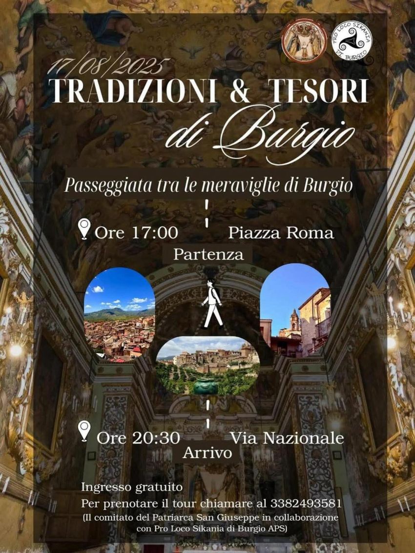 Tradizioni & Tesori di Burgio - Piazza Roma, Burgio (AG) - 🌟 𝐓𝐫𝐚𝐝𝐢𝐳𝐢𝐨𝐧𝐢 & 𝐓𝐞𝐬𝐨𝐫𝐢 𝐝𝐢 𝐁𝐮𝐫𝐠𝐢𝐨 🌟📅 𝟭𝟳 𝗔𝗴𝗼𝘀𝘁𝗼 𝟮𝟬𝟮𝟱🕔 Ore 17:00 — Partenza da Piazza Roma🕣 Ore 20:30 — Arrivo in Via Nazionale✨ Vieni a scoprire le...