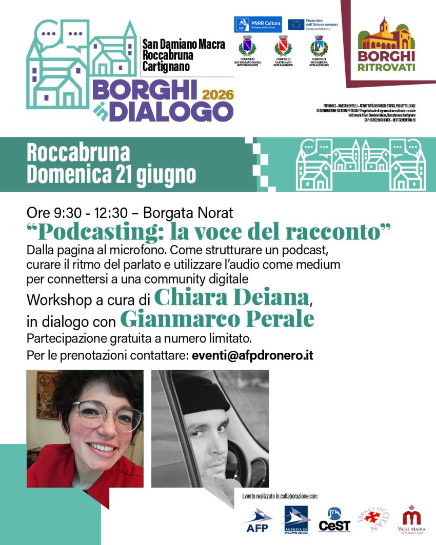 Podcasting: la voce del racconto - Borgata Norat, Roccabruna (CN) - 🎙️💬 Nell'ambito di Borghi in Dialogo, arriva un workshop dedicato a chi vuole scoprire il potere della narrazione audio e imparare a trasformare una...