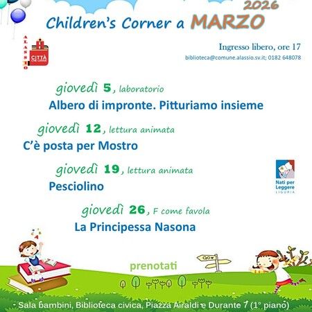 LETTURE PER BAMBINI - Biblioteca di Alassio, Alassio (SV) - Giovedì 5 marzo
LABORATORIO
“Albero di impronte. Pitturiamo insieme”
------------------------------------------------------------------------
Giov...