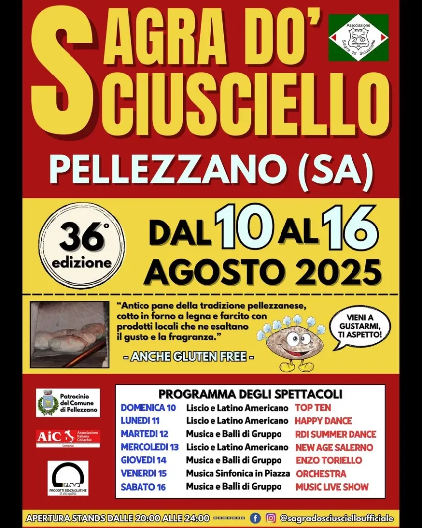 Sagra do' Sciusciello - Centro città, Pellezzano (SA) - La Sagra do' Sciusciello si svolge a Pellezzano, in provincia di Salerno, nella regione Campania, tradizionalmente nel mese di Agosto.
Il Sciusciello ...