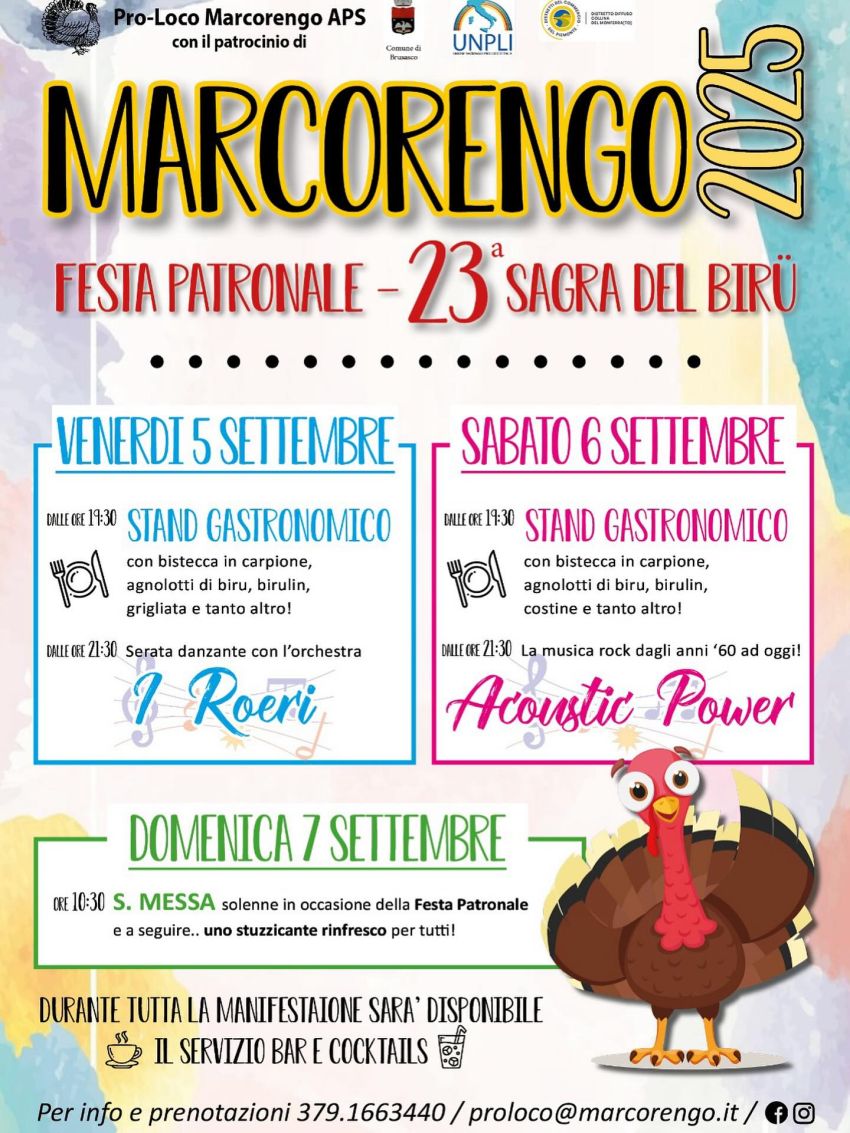 SAGRA DEL BIRU - Marcorengo di Brusasco (TO), Brusasco (TO) - Marcorengo 2025 – Festa Patronale e 23ª Sagra del Biru
📅 5, 6 e 7 Settembre 2025
La Pro Loco di Marcorengo (Comune di Brusasco, TO) organizza la trad...