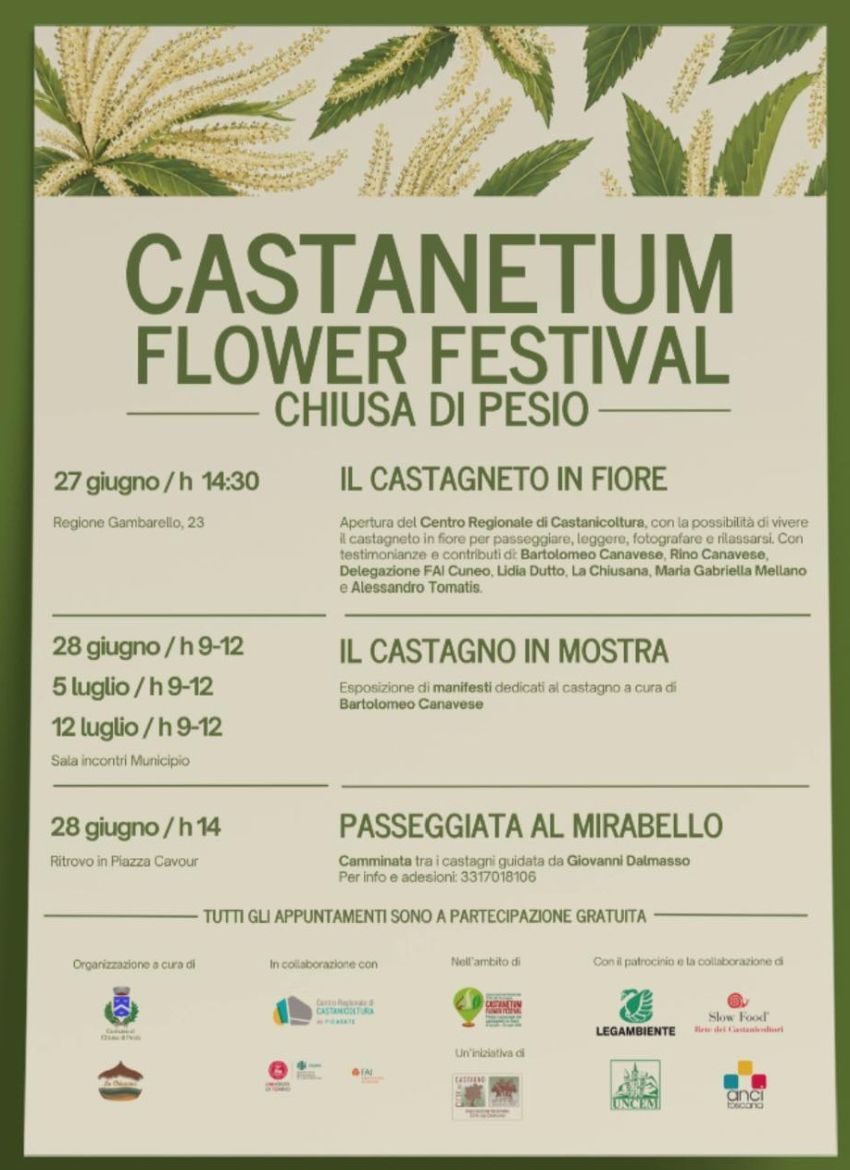 CASTANETUM FLOWER FESTIVAL - Città e dintorni, Chiusa di Pesio (CN) - 🌸 CASTANETUM FLOWER FESTIVAL 🌸
📍 Chiusa di Pesio
Arriva un ciclo di appuntamenti imperdibili dedicati alla bellezza del castagneto in fiore! Tre gi...