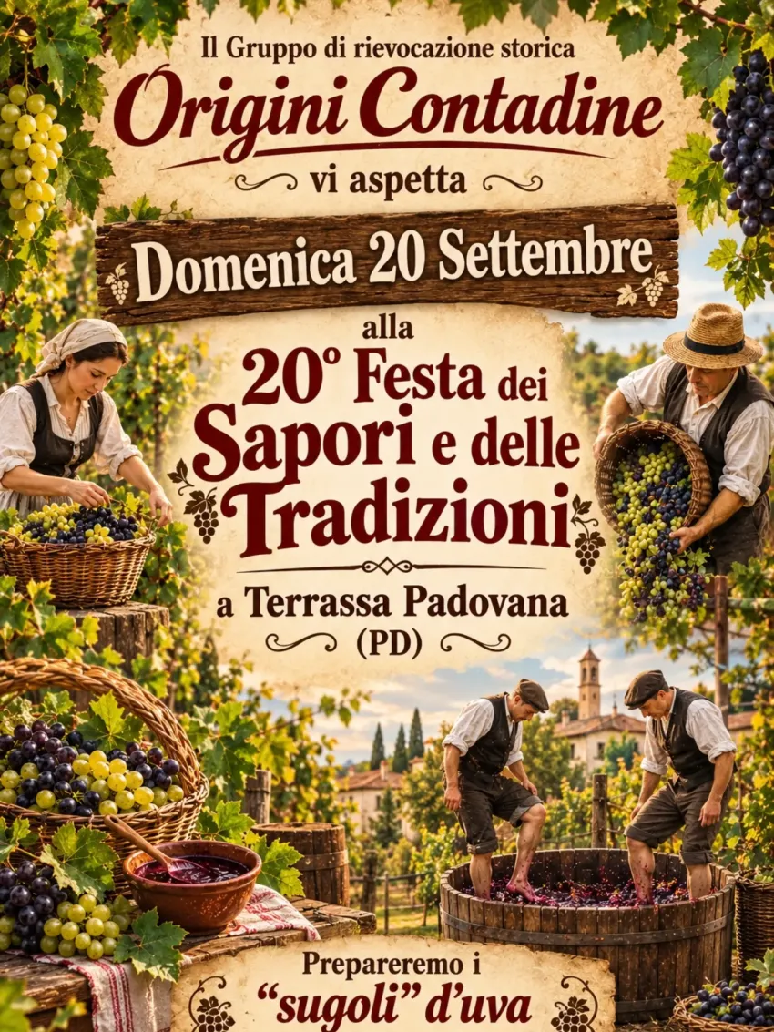 20a Festa dei Sapori e delle Tradizioni - Centro città, Terrassa Padovana (PD) - 🍇🌾 𝑻𝑶𝑹𝑵𝑨 𝑳𝑨 𝑻𝑹𝑨𝑫𝑰𝒁𝑰𝑶𝑵𝑬! 🌾🍇✨ 𝟐𝟎ª 𝐅𝐞𝐬𝐭𝐚 𝐝𝐞𝐢 𝐒𝐚𝐩𝐨𝐫𝐢 𝐞 𝐝𝐞𝐥𝐥𝐞 𝐓𝐫𝐚𝐝𝐢𝐳𝐢𝐨𝐧𝐢 ✨📅 Domenica 20 Settembre📍 Terrassa Padovana (PD)🍇 Una giornata dedicata a...