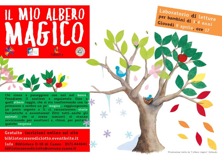 Il mio albero magico (3-4 anni) - Biblioteca 0-18, Cuneo (CN) - Laboratorio di lettura per bambini di 3 e 4 anni Giovedì 9 aprile, ore 17 > Biblioteca 0-18 di Cuneo (via Santa Croce 6) Chi viene a passeggiare con n...