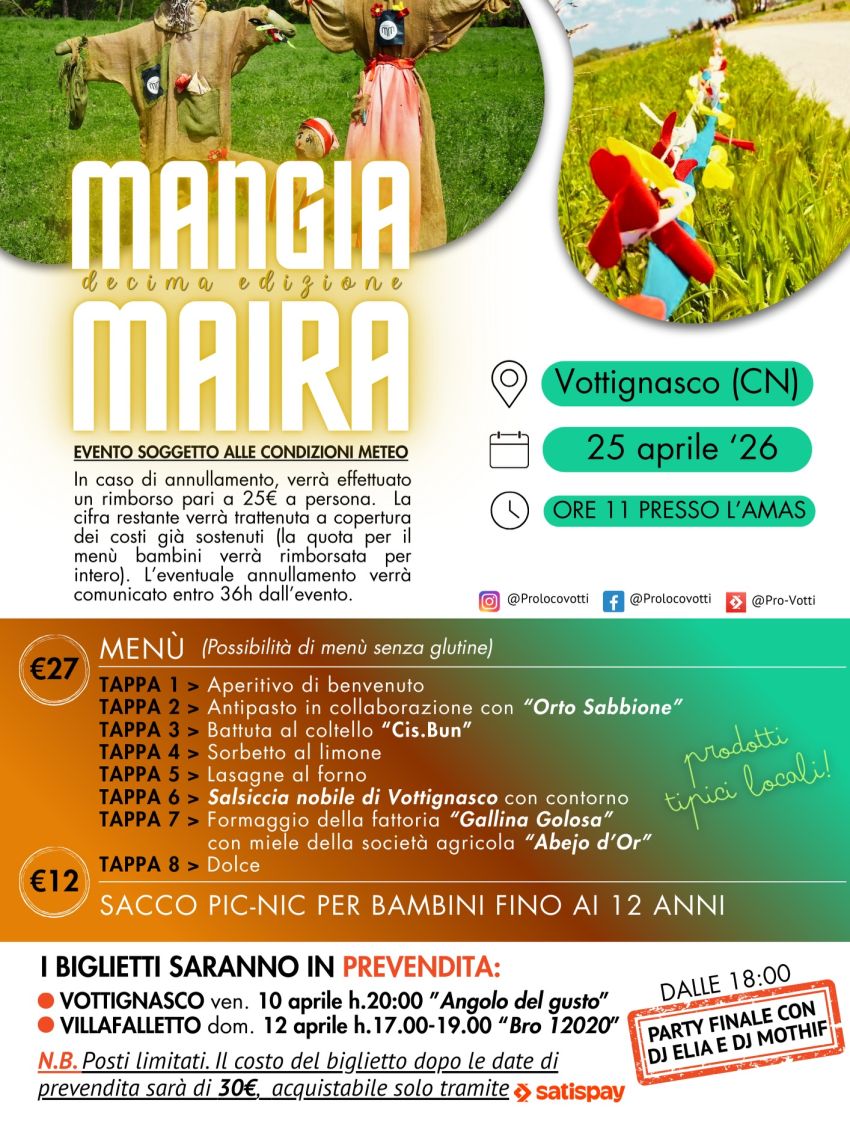 MANGIA MAIRA - la camminata enogastronomica lungo il sentiero del fiume Maira - fiume maira, Vottignasco (CN) - Torna il 25 aprile, per la 𝟏𝟎ª 𝐞𝐝𝐢𝐳𝐢𝐨𝐧𝐞, la camminata enogastronomica lungo il sentiero del fiume Maira.Biglietti in prevendita a 𝟮𝟳€• 📍 Vottignasco...