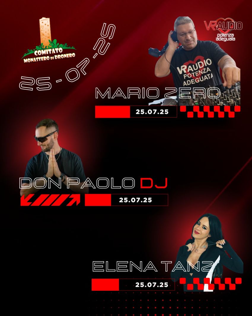 FRIDAY NIGHT - MARIO ZERO, DON PAOLO, ELENA TANZ - SFERISTERIO MONASTERO DI DRONERO, Dronero (CN) - 🎉 VENERDÌ 25 LUGLIO 2025 – MONASTERO DI DRONERO 🎉📍 Presso il Comitato Monastero di Dronero
🍽 ORE 20:30 – CENA SU PRENOTAZIONEPreparati a deliziare...