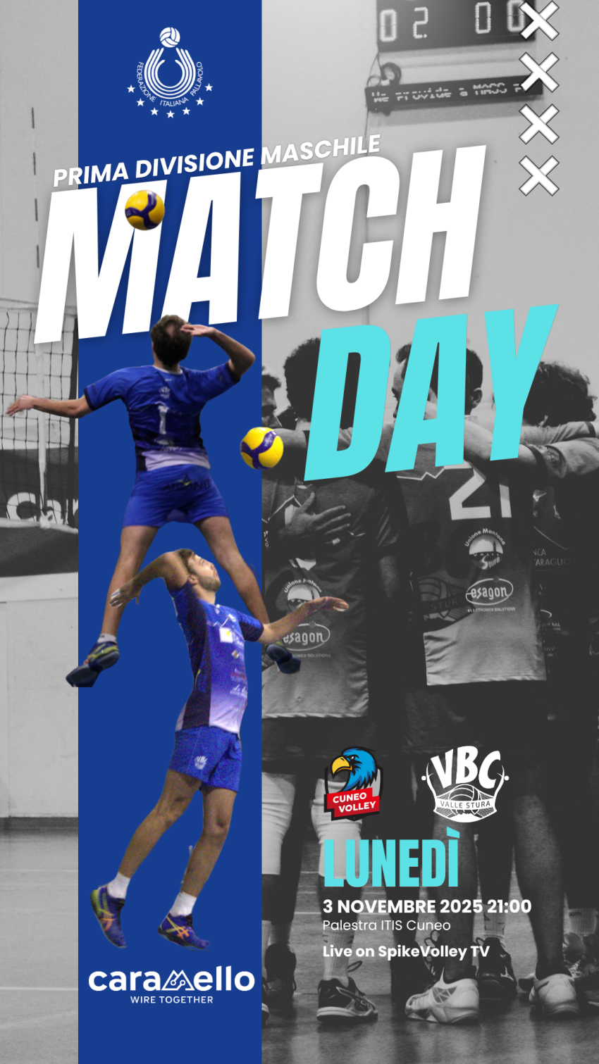 Volley Langhe A.s.d. vs V.B.C. Valle Stura Caramello Srl - PALAZZETTO COMUNALE DELLO SPORT - PIAZZA VITTORIO EMANUELE - PIAZZALE MONERA LA MORRA, La Morra (CN) - 🏐 Prima Divisione Maschile – Volley Langhe A.s.d. vs V.B.C. Valle Stura Caramello Srl
📅 Venerdì 12 dicembre🕘 Ore 21:15📍 Palazzetto comunale dello...