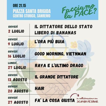 Cinema sotto le stelle - piazza Santa Brigida, Sanremo (IM) - Dal 2 luglio al 27 agosto torna a Sanremo il “Cinema sotto le stelle”
Ventesima edizione della rassegna cinematografica a ingresso gratuito, organizz...