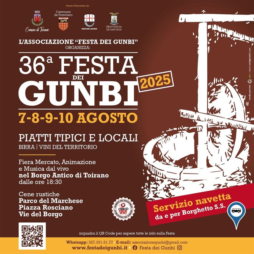 Festa dei Gunbi - Centro città, Toirano (SV) - Oh ragazz*… ci siamo! 😍Dal 7 al 10 agosto torna la Festa dei Gunbi a Toirano! 🎉Piatti tipici, musica live, bancarelle, tante novità e due ospiti spe...