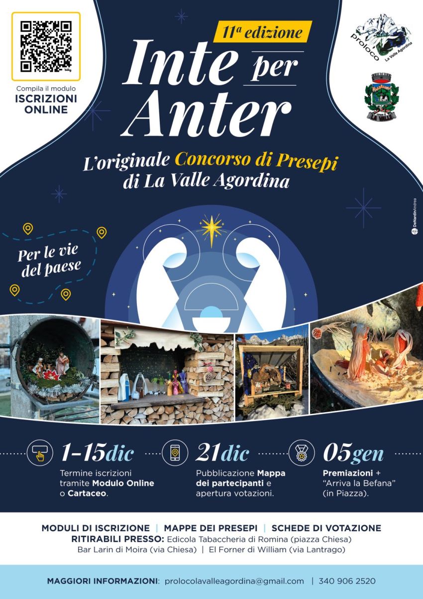 INTE PER ANTER 2025 - Il concorso originale di presepi di La Valle Agordina - Centro, La Valle Agordina (BL) - INTE PER ANTER 11ª edizione – I Presepi di La Valle Agordina
Dal 21 dicembre 2025 al 5 gennaio 2026
La Pro Loco La Valle Agordina organizza l’undicesi...