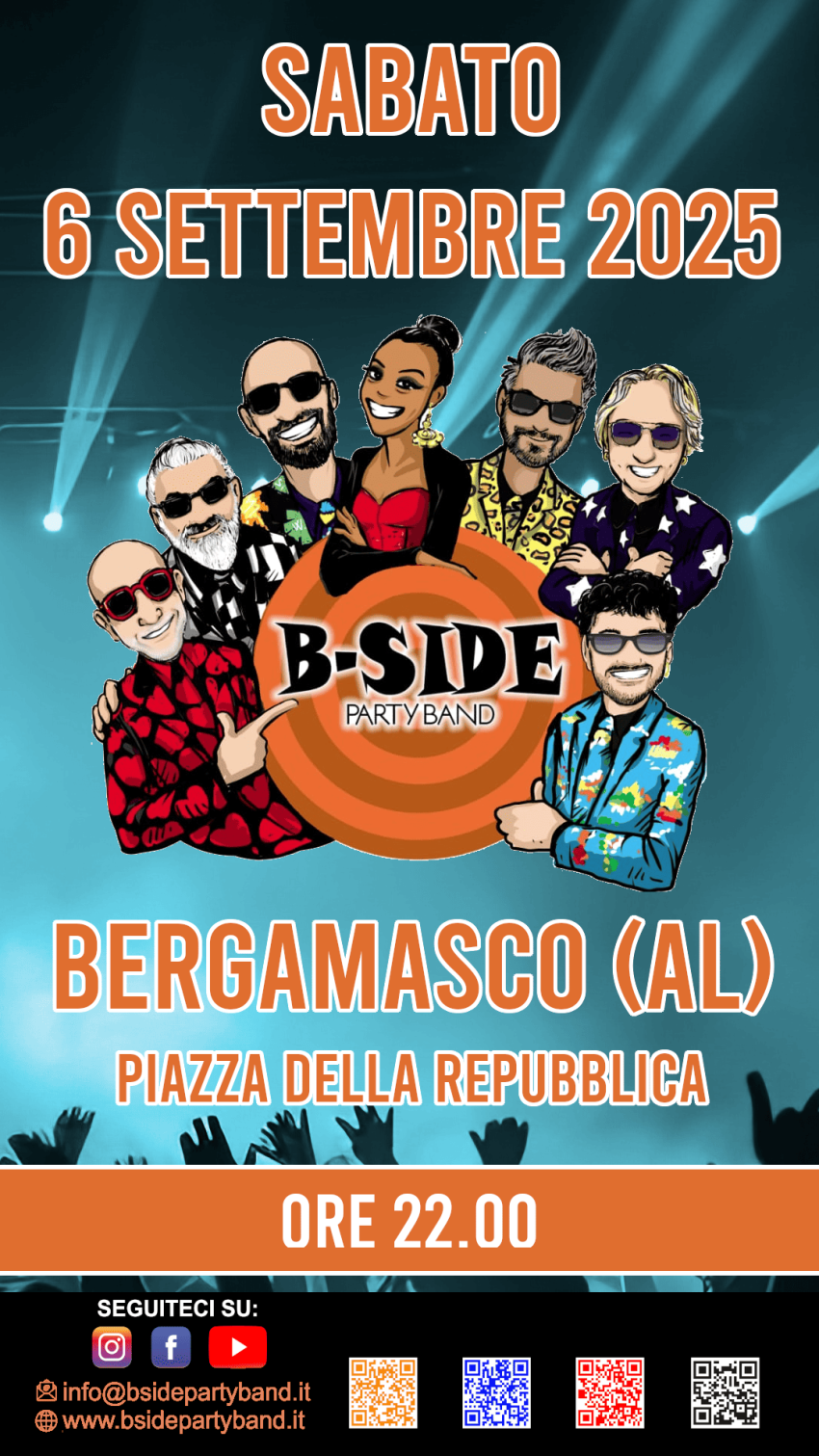 Bside Party Band live @ Bergamasco (AL) - Piazza della Repubblica, Bergamasco (AL) - La festa continua a Bergamasco – 6 settembre 2025 con la Bside Party Band! 
Il conto alla rovescia verso la fine dell’estate è iniziato, ma la voglia...