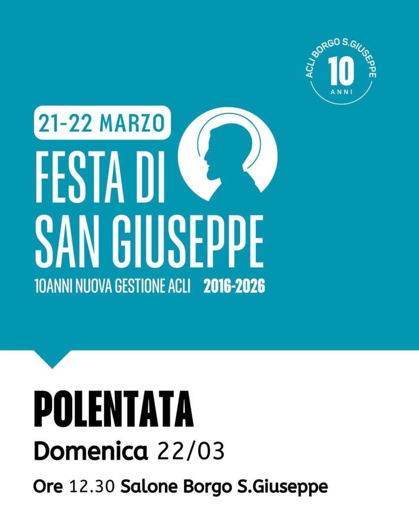 Festa di San Giuseppe - Polentata - Borgo San Giuseppe, Salone (dietro la Chiesa), Cuneo (CN) - 
 


Quest’anno compiamo 10 anni! 🥳🩵E per l’occasione vogliamo condividere questo traguardo con voi:📌 Festa di San Giuseppe 10th🗓️ Domenica 22 marz...