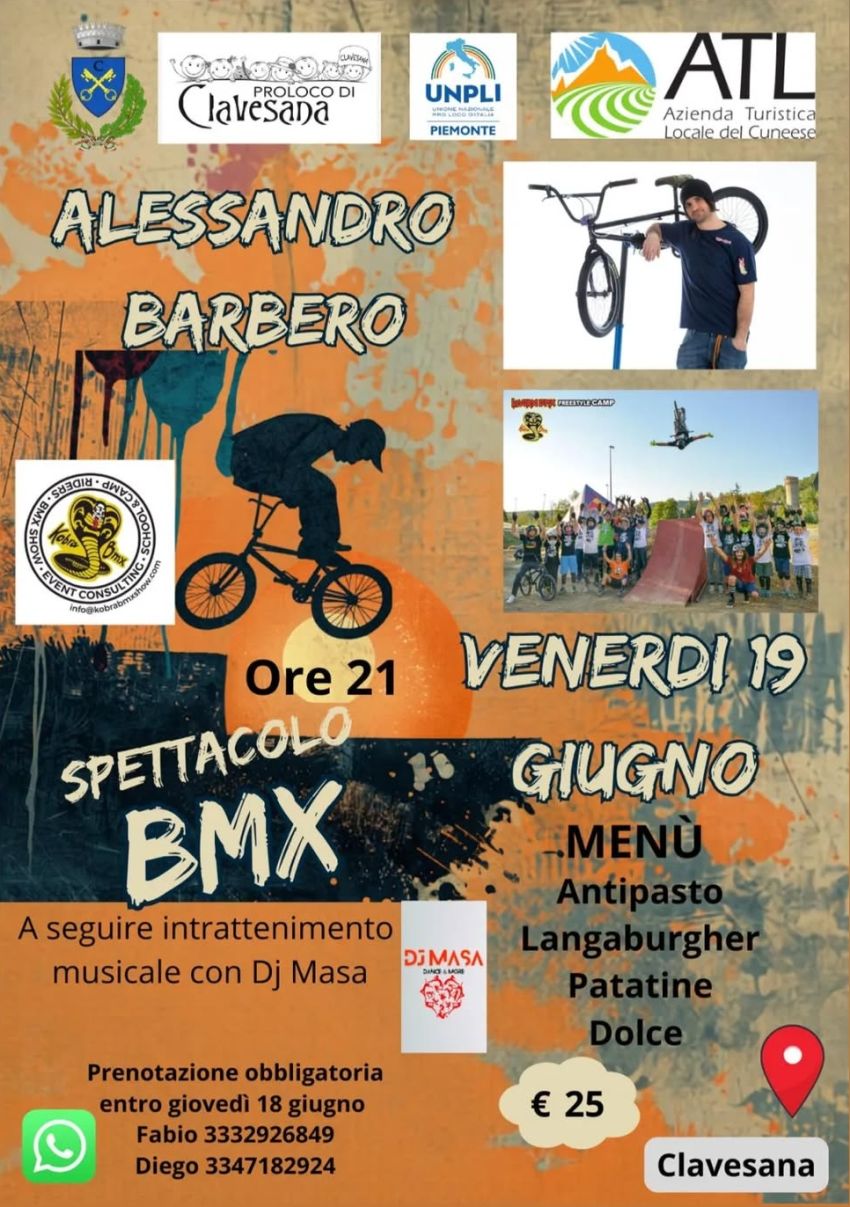 Spettacolo BMX con Alessandro Barbero & DJ Masa! - Centro città, Clavesana (CN) - 🚲 Spettacolo BMX con Alessandro Barbero & DJ Masa! 🌟
L'energia e l'adrenalina delle due ruote arrivano a Clavesana! La Pro Loco di Clavesana, insiem...