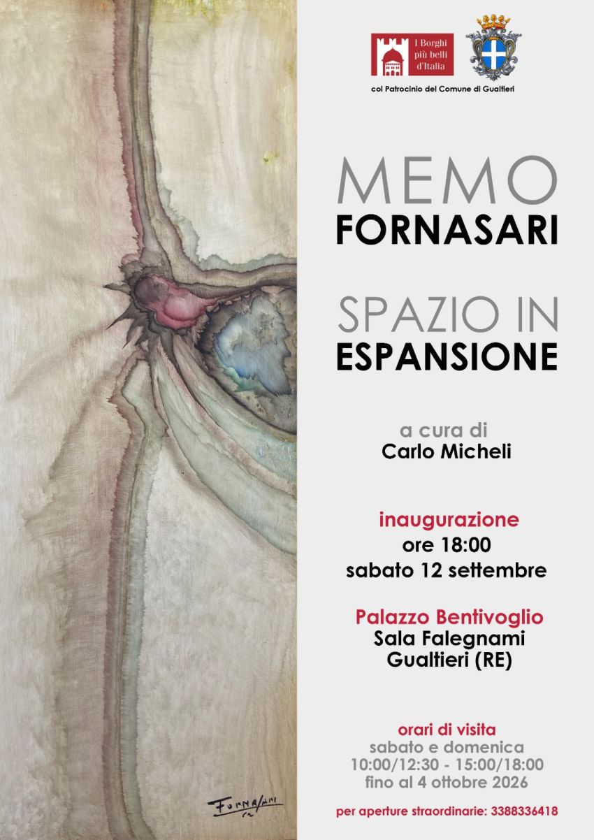 Memo Fornasari Spazio in Espansione a cura di Carlo Micheli  - Palazzo Bentivoglio Sala Falegnami  p.zza Bentivoglio n.32 Gualtieri (RE) , Gualtieri (RE) - *Memo Fornasari: Spazio in espansione*
Dal dinamismo futurista alla visione galattica, fino alle radiografie del colore: l’opera di Memo Fornasari (19...