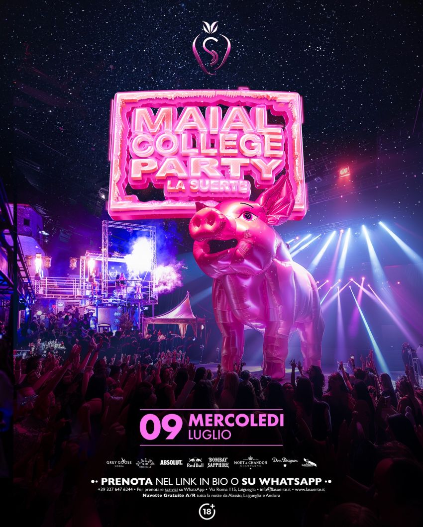 MAIALcollege Party - La Suerte - LA SUERTE, Laigueglia (SV) - L’evento tradizionale della Suerte che fa partire i Mercoledì di Luglio, il #MaialCollege Act.I 🐷 Ci vediamo lì 🍓 #LaSuerte #SummerClub #Estate2025