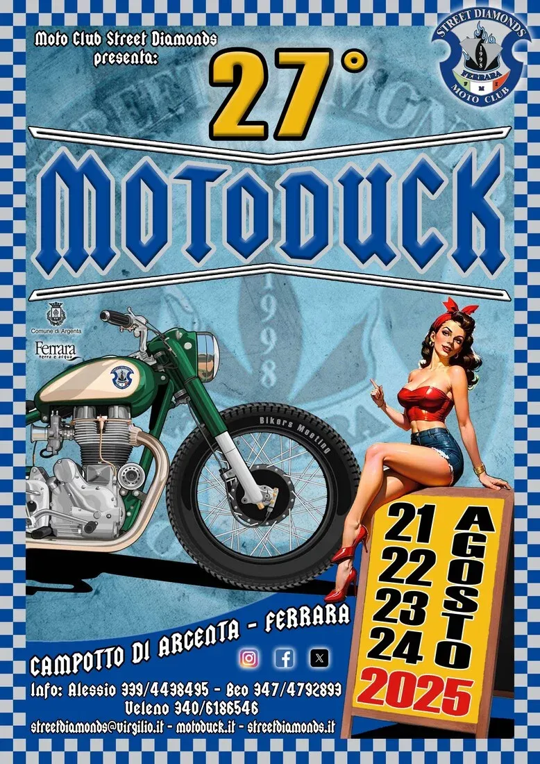 Motoduck: Motoraduno e Festa della Birra - Campotto, Argenta (FE) - Il Moto Club Street Diamonds di Argenta presenta la nuova edizione del Motoduck - Raduno aperto a tutti i tipi di moto con Festa della Birra e Rock Fe...