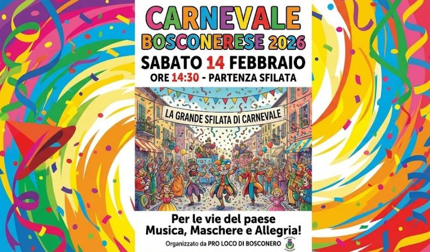 UN WEEKEND DI COLORI E SAPORI: IL CARNEVALE DI BOSCONERO ENTRA NEL VIVO!  - Centro, Bosconero (TO) - Bosconero è in festa! Preparatevi a vivere il cuore pulsante del nostro Carnevale con un doppio appuntamento da non perdere. Tradizione, maschere e gu...