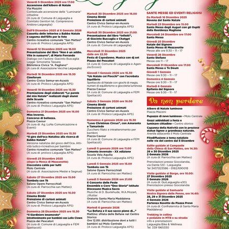 Tombola con Te - Centro citta', Laigueglia (SV) - NATALE D’INCANTO A LAIGUEGLIA
Lunedì 5 Gennaio 2026 ore 15.00
Tombola con Te
Salone Opere Parrocchiali
(A cura di: Parrocchia San Matteo)
Lunedì...