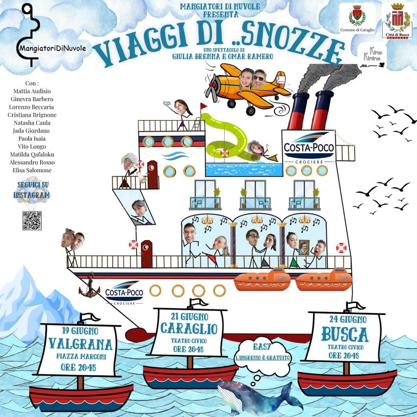 Viaggi di… Snozze - Piazza Marconi, Valgrana (CN) - 🎭 Sta per salpare la commedia più esilarante dell’estate!💍 “Viaggi di… Snozze” – Una crociera indimenticabile con 4 coppie improbabili, nozze sopra...