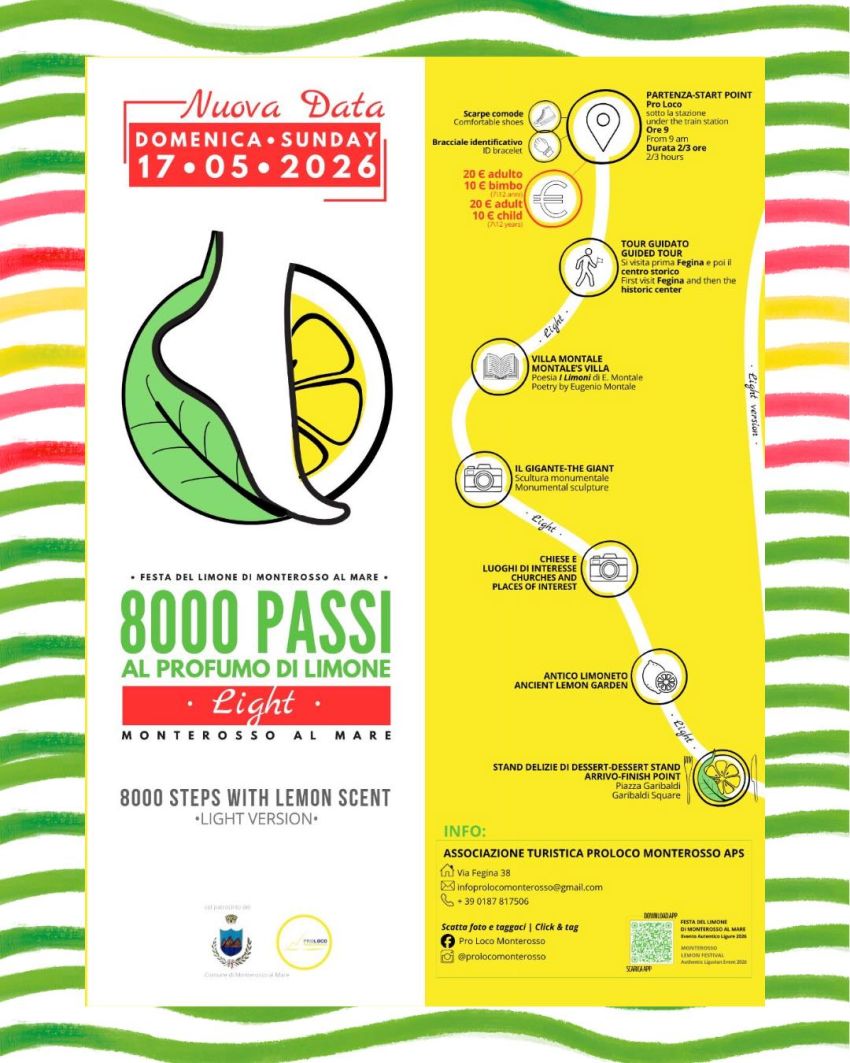Festa del limone - 8000 passi al profumo di limone (LIGHT VERSION) - ufficio Pro Loco, Monterosso al Mare (SP) - 🚨 NUOVA DATA 🚨🍋𝟖𝟎𝟎𝟎 𝐏𝐀𝐒𝐒𝐈 𝐀𝐋 𝐏𝐑𝐎𝐅𝐔𝐌𝐎 𝐃𝐈 𝐋𝐈𝐌𝐎𝐍𝐄🍋•𝑳𝒊𝒈𝒉𝒕 𝑽𝒆𝒓𝒔𝒊𝒐𝒏•A grande richiesta essendo la prima data di sabato 16 SOLD OUT 🔥Non potevamo lascia...