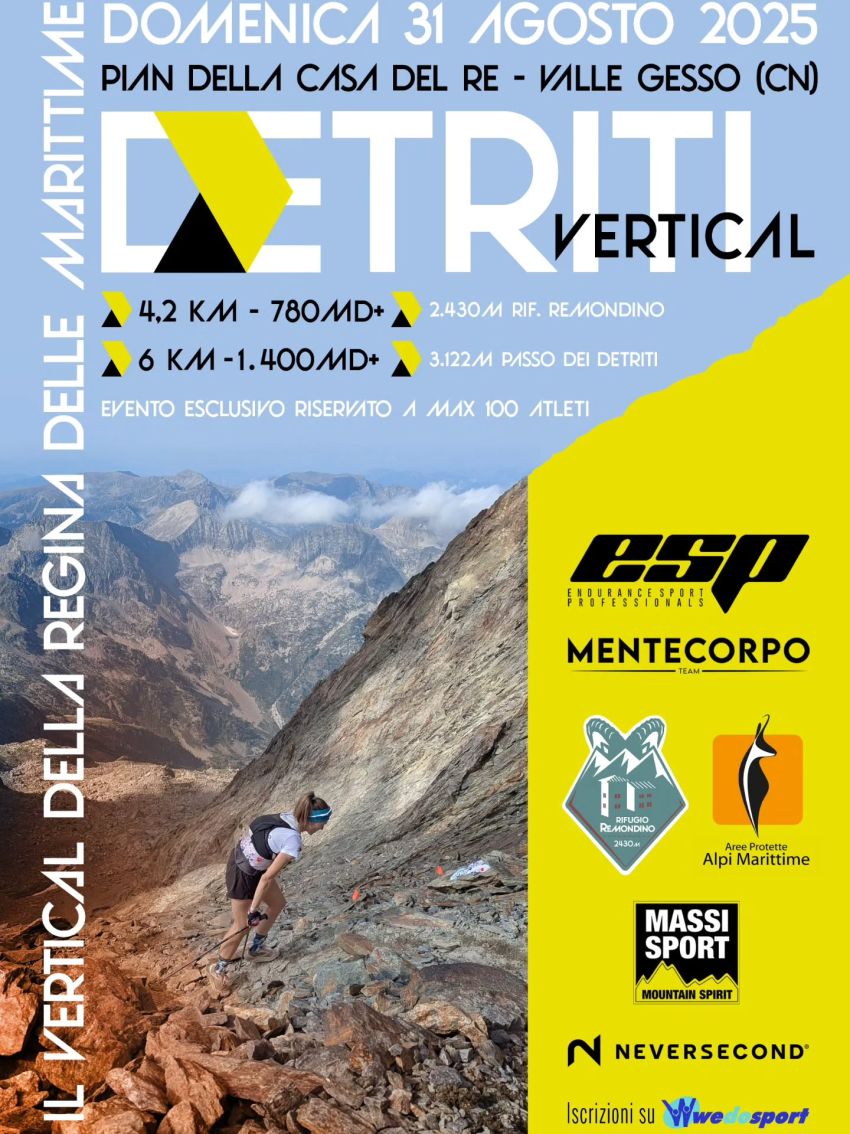 Detriti Vertical 2025 - Pian della Casa del Re, Valdieri (CN) - 🔥 Detriti Vertical 2025 🔥📍 Valle Gesso, Pian della Casa del Re📅 Domenica 31 agosto⚠️ Evento esclusivo, max 100 atleti🚩 4,2 km / 780 D+ ➡ Rif. Rem...