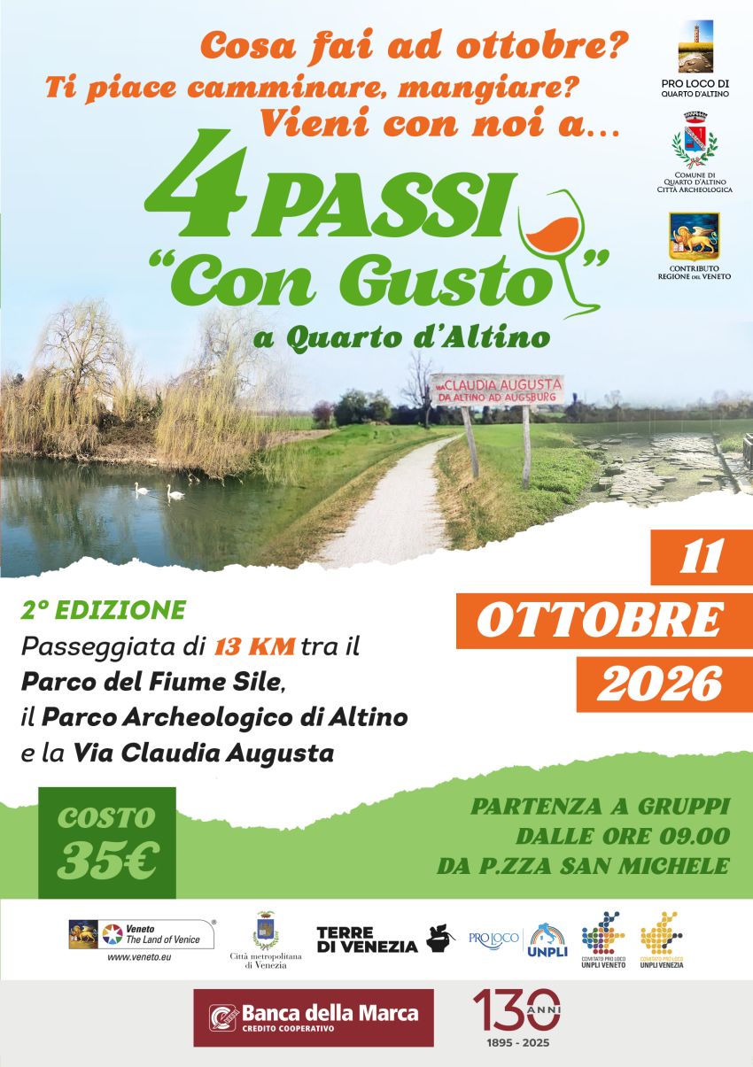 🍷🚶‍♀️ 4 PASSI "CON GUSTO" – 2ª EDIZIONE 🚶‍♂️🍷 - Quarto D'Altino, Quarto d'Altino (VE) - 
🍷🚶‍♀️ 4 PASSI CON GUSTO – 2ª EDIZIONE 🚶‍♂️🍷


 


Cosa fai l'11 ottobre? Se ti piace camminare e mangiare bene... la risposta è una sola: vieni c...