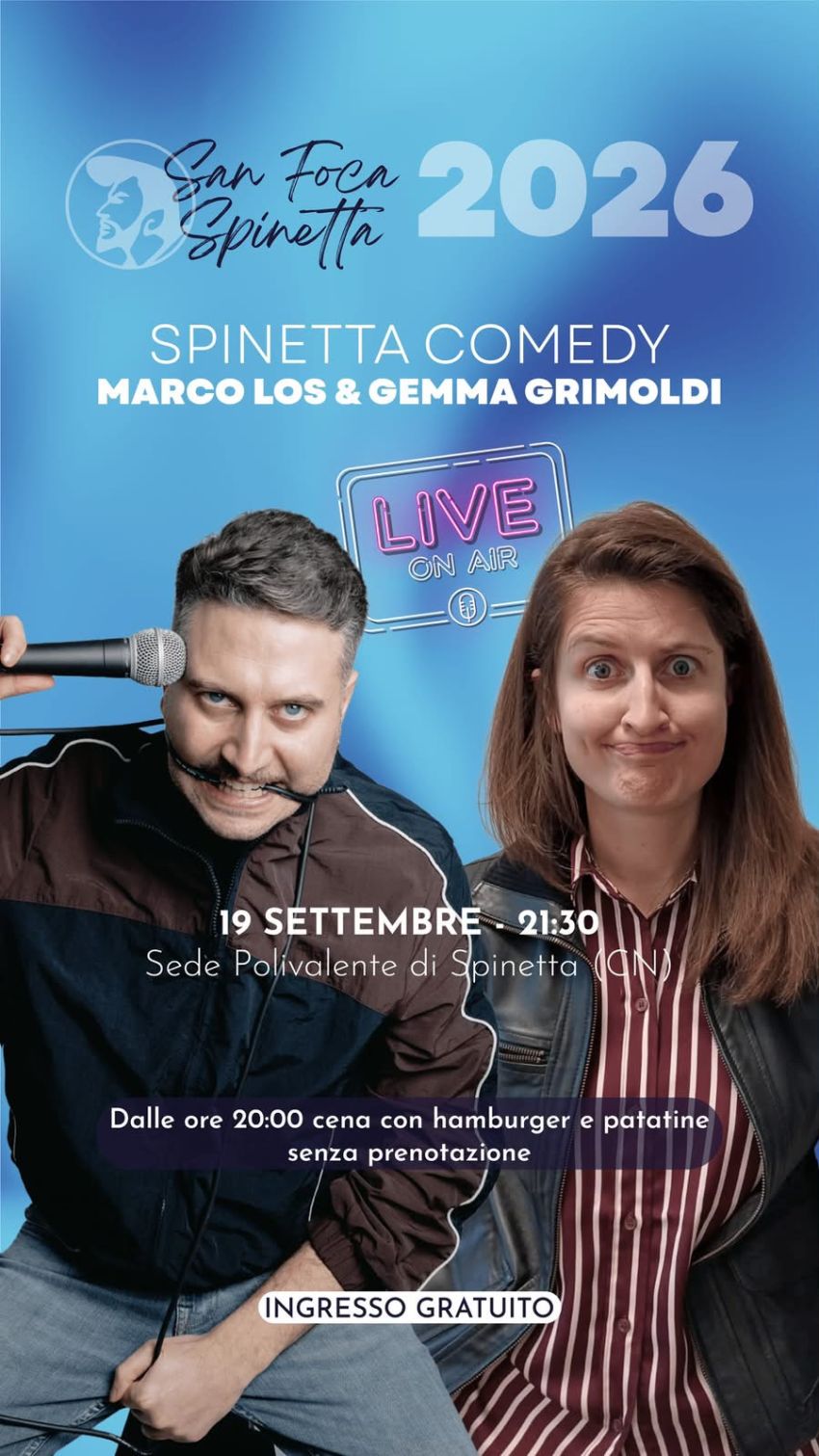 SPINETTA COMEDY - Via Roata Canale 14, Spinetta Cuneo, Cuneo (CN) - Per la seconda volta sul nostro palco arriva la Stand Up Comedy. Uno spettacolo comico dove i protagonisti saranno Marco Los e Gemma Grimoldi con le l...