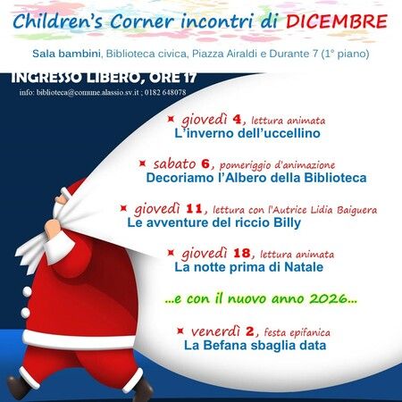 Festa dell'Epifania - Biblioteca, Piazza Airaldi Durante, 7, Alassio (SV) - Venerdì 2 gennaio 2026
La befana sbaglia data
Sala bambini – Biblioteca, Piazza Airaldi Durante, 7 ore 17.00
Ingresso libero – possibilità di preno...