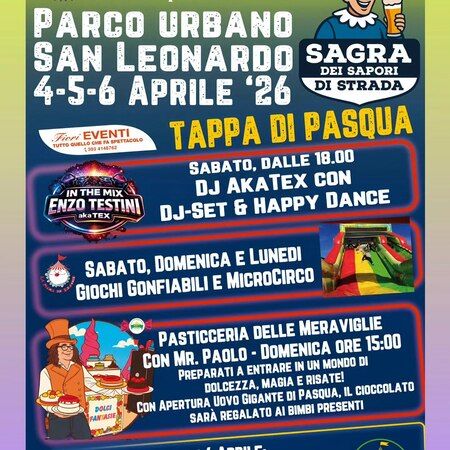 Street Food di Pasqua - Parco Urbano San Leonardo, Imperia (IM) - Tre giorni di festa, musica e divertimento per tutta la famiglia al Parco Urbano San Leonardo.
📅 4 – 5 – 6 APRILE 2026
📍 Parco Urbano San Leonardo...