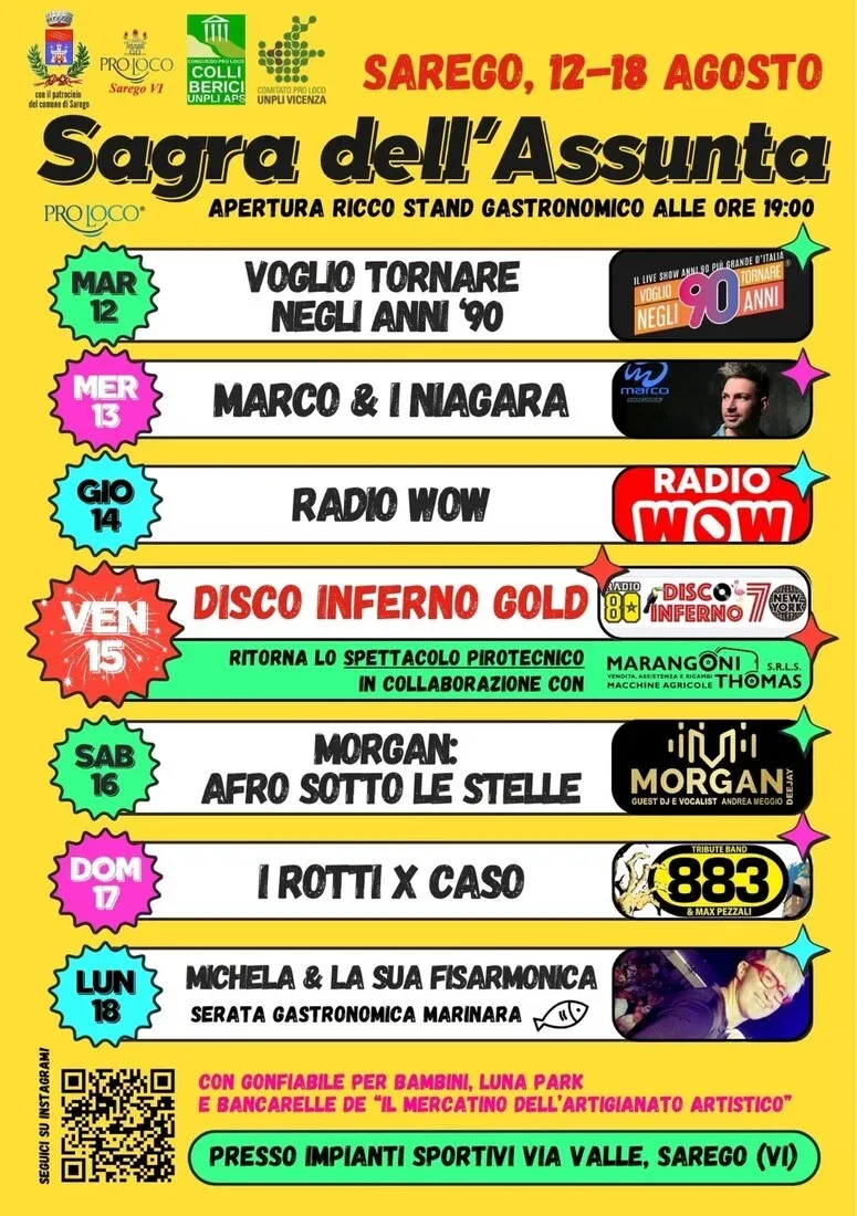 Sagra dell'Assunta - Sarego - Centro città, Sarego (VI) - Ad agosto appuntamento con la tradizionale Sagra dell'Assunta che si svolge ogni anno a Sarego, in provincia di Vicenza. Stand gastronomici, musica, b...