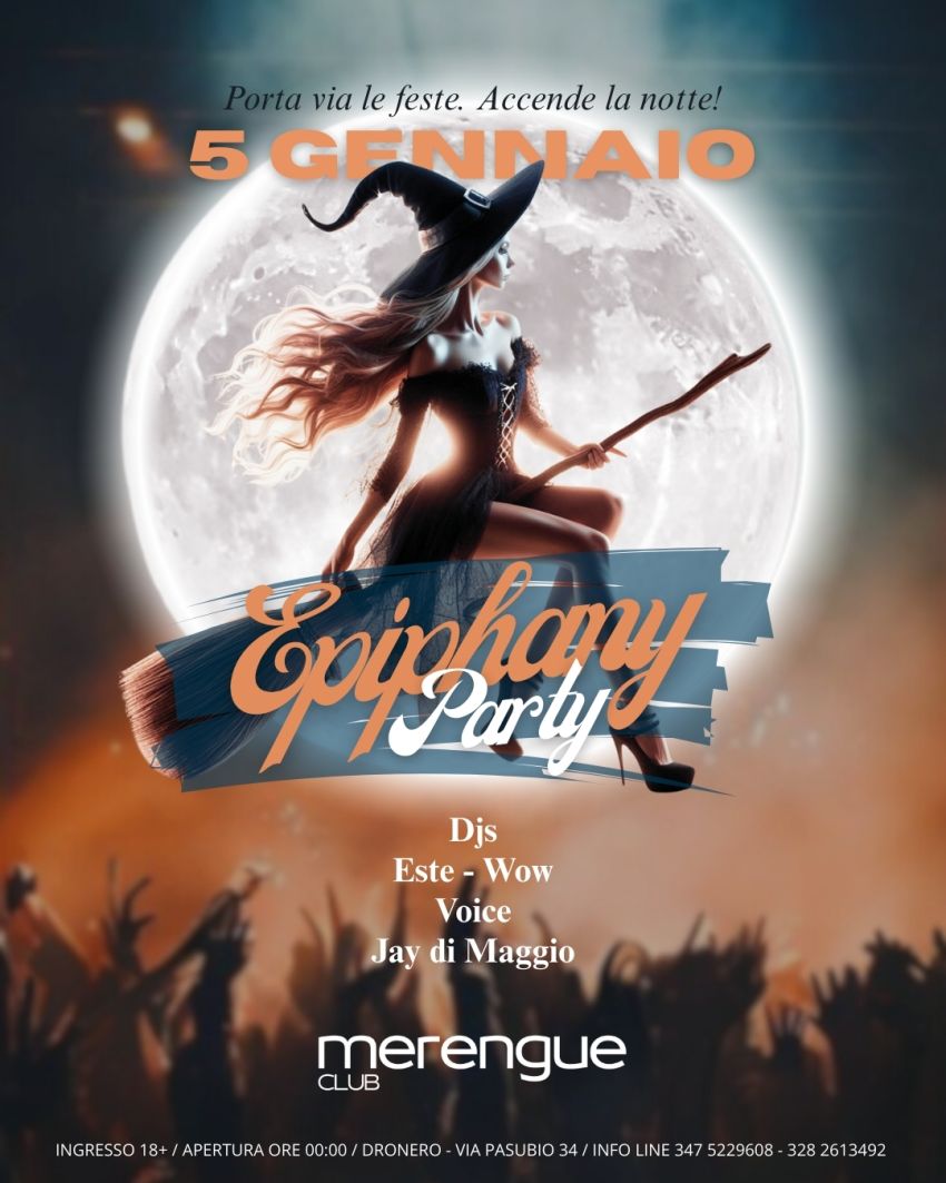 EPIPHANY PARTY🧙‍♀️🧹 - Via Pasubio, 34, Dronero (CN) - EPIPHANY PARTY ✨🧙‍♀️🧹
Per chiudere in bellezza le festività non ci resta che ballare tutta la notte! 
📆  LUNEDÌ 5 GENNAIO 2026
🎶 Djs Este - Wow...