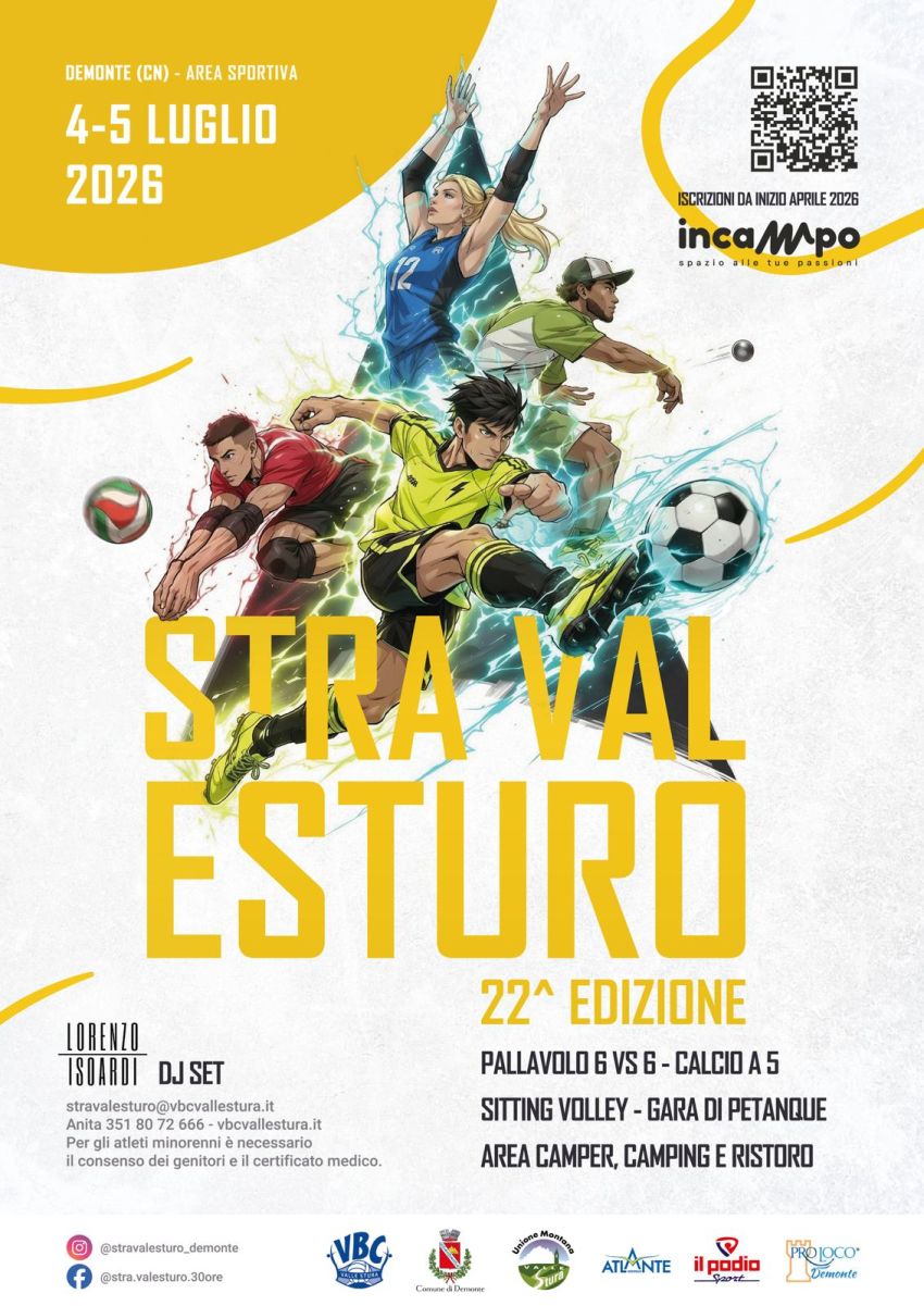 Stra Val Esturo 2026 - Via Paschero 7, Demonte (CN) - La Stra Val Esturo torna anche nel 2026 con la sua 22ª edizione, pronta a regalare un weekend di sport, divertimento e festa nel cuore dell’estate. L’...