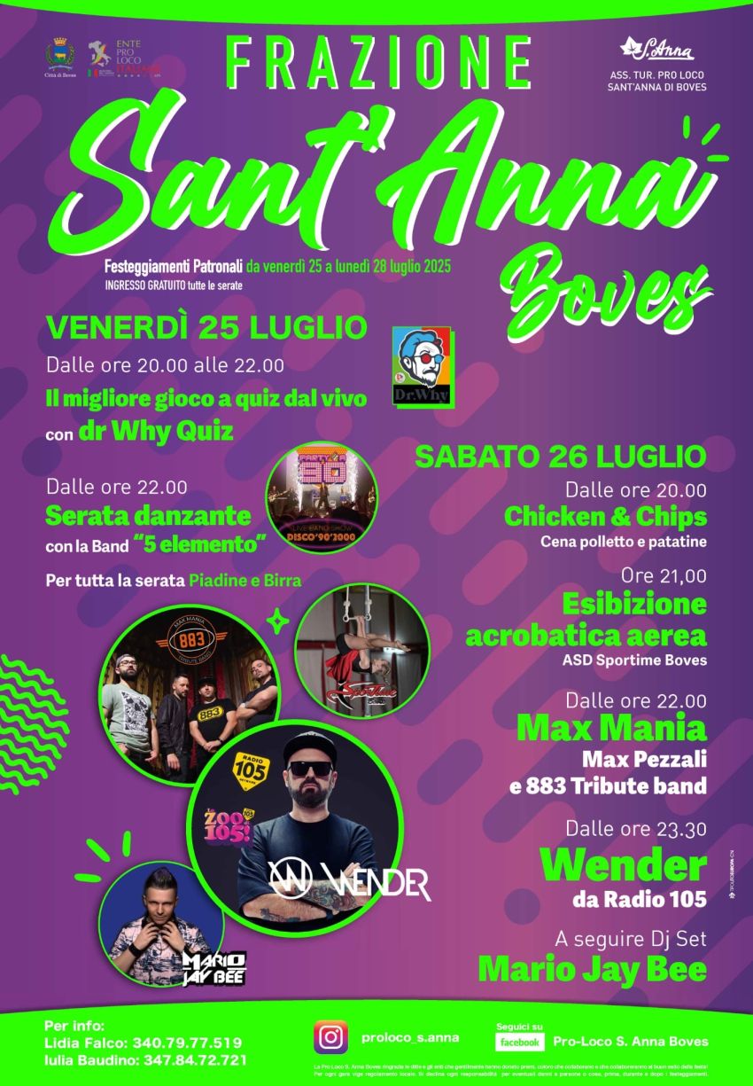 Festa Sant’Anna di Boves - Day 1 - Via Funga, 1, Boves (CN) - Torna come ogni anno l'appuntamento fisso della festa di Sant'Anna di Boves (CN)! 🎉🤩💙
Quest'anno al venerdì si parte con la novità del Dr. Why - Il...