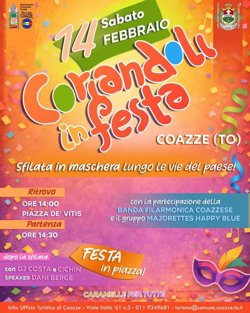 Coriandoli in festa - carnevale di coazze - centro, Coazze (TO) - Maschere, musica e allegria per un pomeriggio di Carnevale tra le vie del paese!📍 Ritrovo ore 14:00 – Piazza De’ Vitis✨ Sfilata ore 14:30 con la Ban...