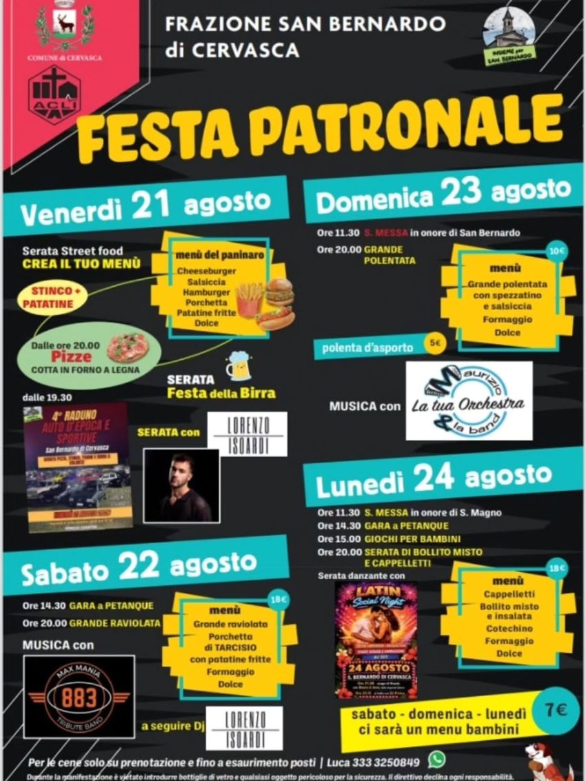 FESTA PATRONALE - San Bernardo di Cervasca - San Bernardo di Cervasca, Cervasca (CN) - 🎉 FESTA PATRONALE - Frazione San Bernardo di Cervasca 🎉
Preparatevi a quattro giornate di festa, ottima cucina, musica e tanto divertimento! Vi aspe...