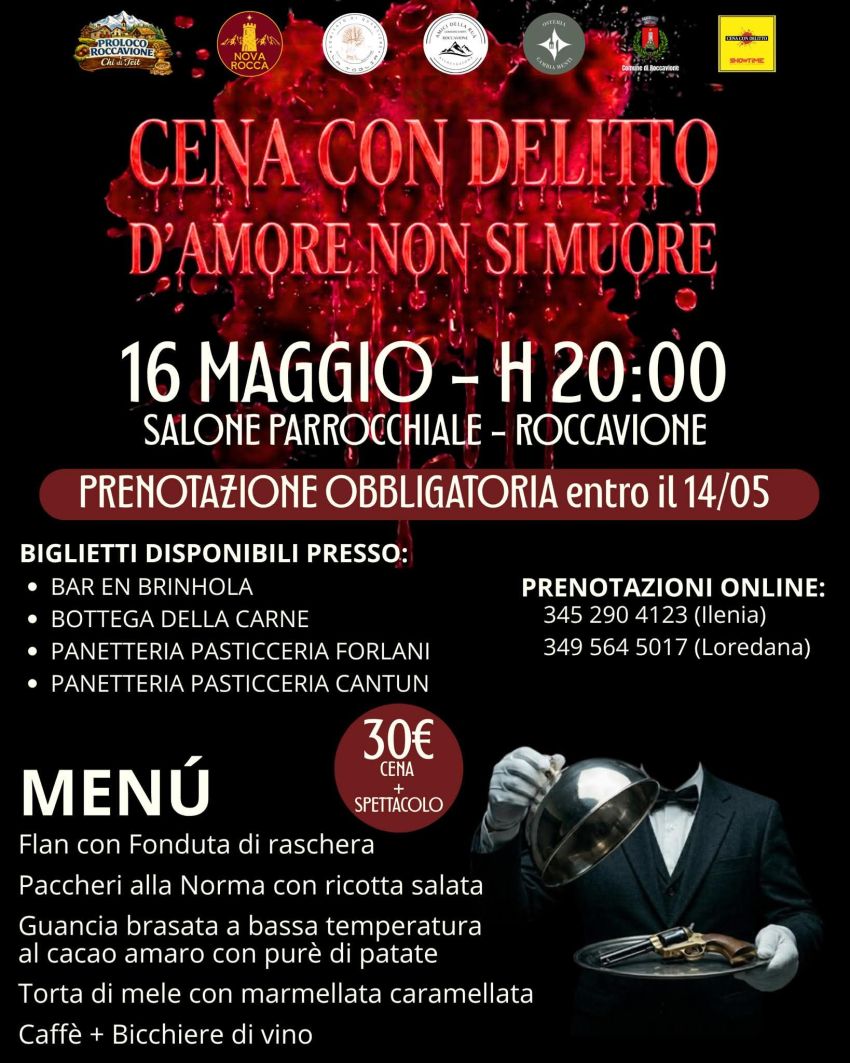 Cena con delitto - D’AMORE NON SI MUORE - Piazza Santalberto, Piazza S. Magno, 14 (Salone Parrocchiale), Roccavione (CN) - 🔪 D’AMORE NON SI MUORE… o forse si? 💔Un delitto ha sconvolto il paese e solo VOI, i veri protagonisti, potrete aiutarci a scoprire la verità! 🔎Sare...