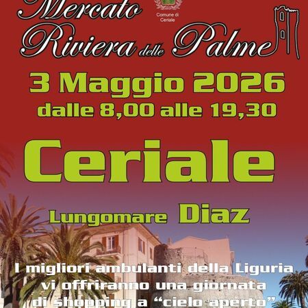 Mercato Riviera delle Palme - Lungomare Diaz, Ceriale (SV) - Sesta tappa del tour 2026: il Mercato Riviera delle Palme 🌊  
3 Maggio 2026 dalle 8:00 alle 19:30 a Ceriale sul Lungomare Diaz  
I migliori vendito...