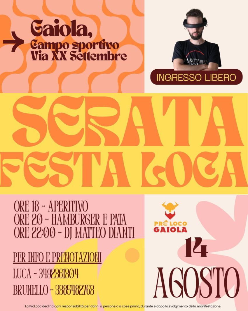 SERATA FESTA LOCA - Via XX Settembre, Campo Sportivo, Gaiola (CN) - La festa continua… e alla vigilia dell’Assunta non poteva essere altrimenti! 🔥DJ set e hamburger con patatine per tutta la sera: gli ingredienti per...