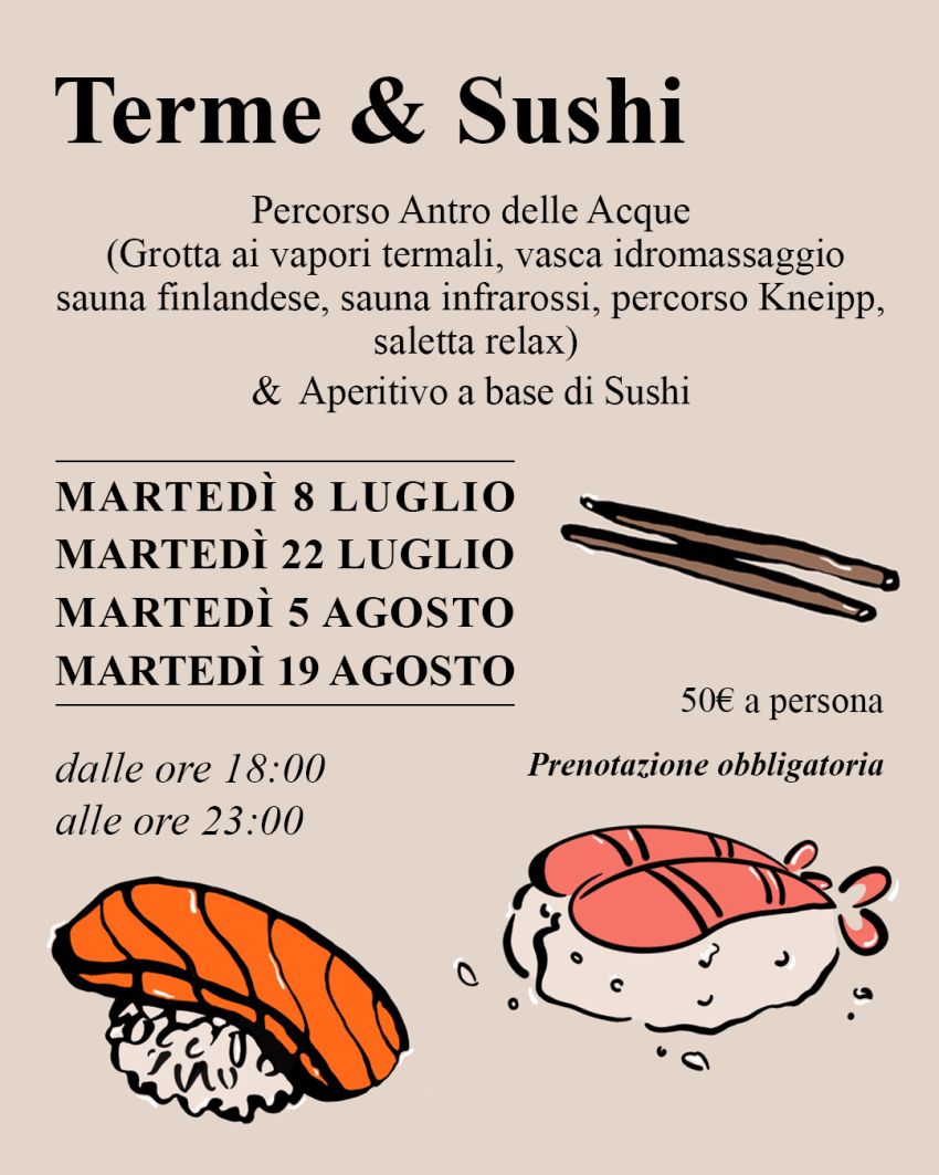 Terme & Sushi - Via delle Terme 60, Roccaforte Mondovì, Roccaforte Mondovì (CN) - Una serata perfetta ti aspetta: Terme & Sushi Experience! ✨Dalle 18:00, immergiti nella magia dell’Antro delle Acque: grotta termale, saune, idromass...